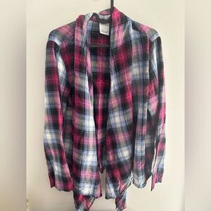 Kismet Flannel Flowy Cardigan Plaid Shirt - Red, Blue, and White XL